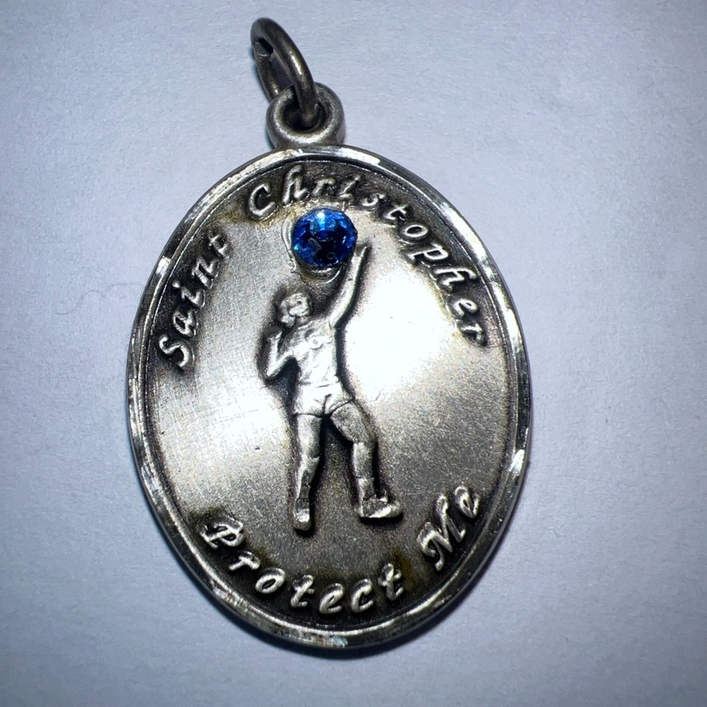 Vintage Catholic Saint Christopher Volleyball Sterling Silver Religious Pendant